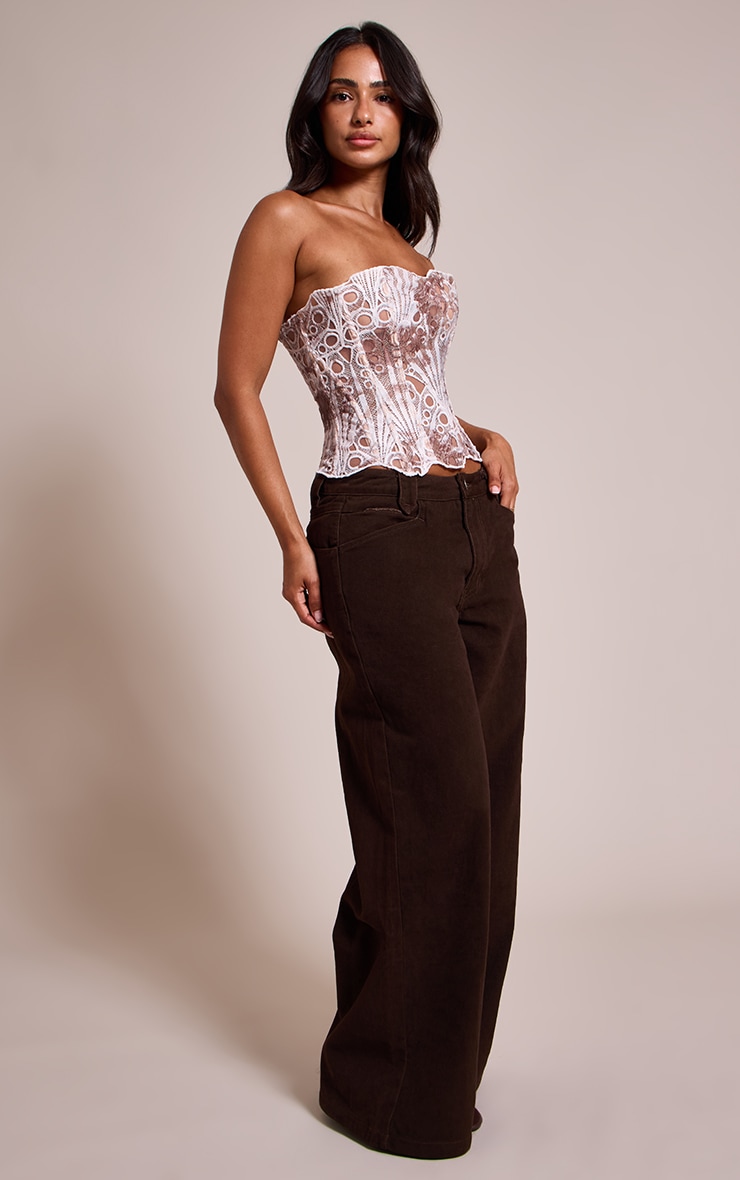 Petite Chocolate Textured Sheer Floral Lace Corset image 3