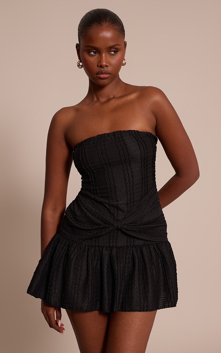 Black Bandeau Twist Mini Shift Dress image 1