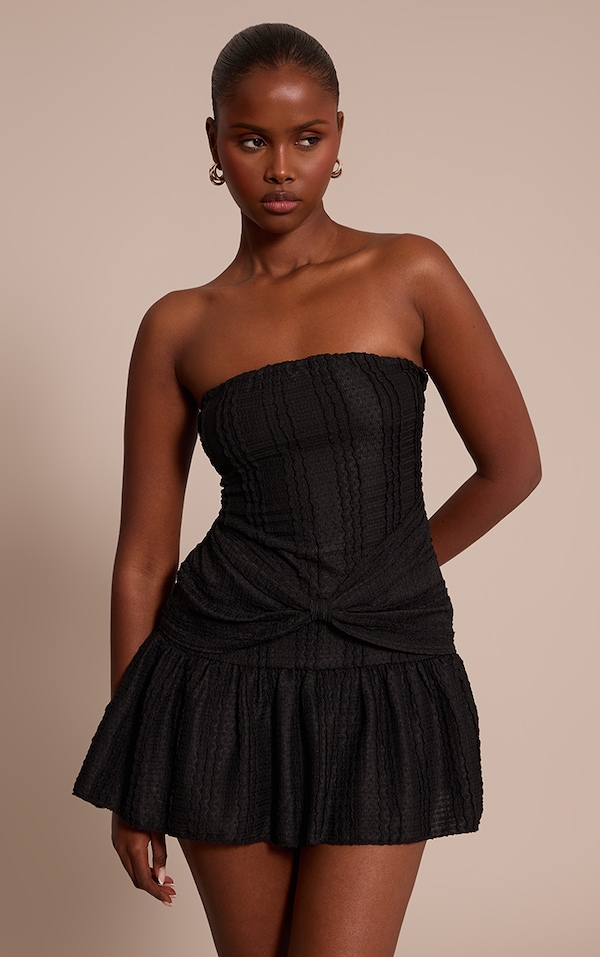 Black Bandeau Twist Mini Shift Dress