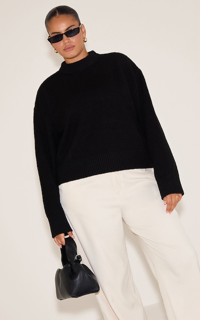 Plus Black Knit High Neck Crop Jumper