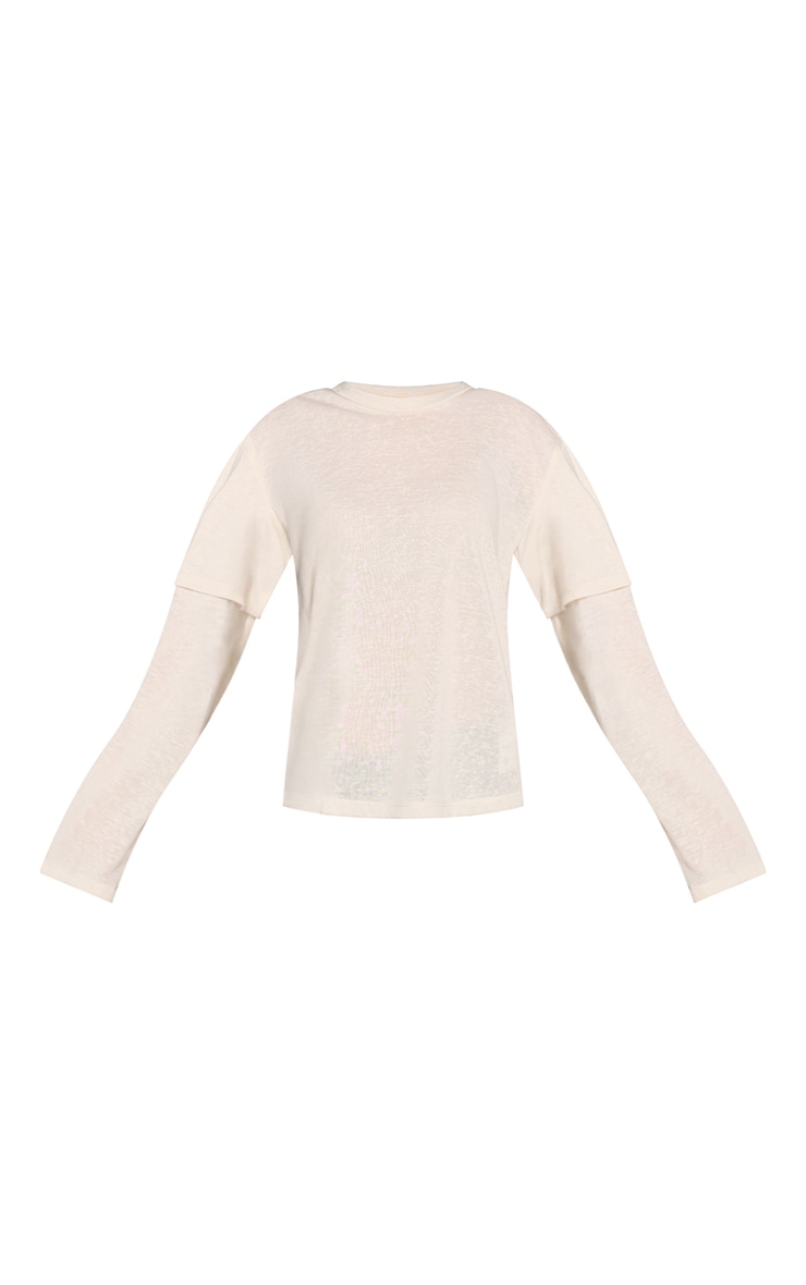 Butter Cream Marl Slub Jersey Layered Oversized T- Shirt image 5