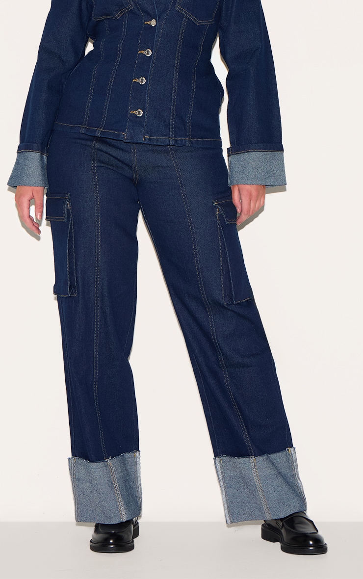 Shape Jean cargo stretch indigo à taille haute et ourlets retroussés image 2