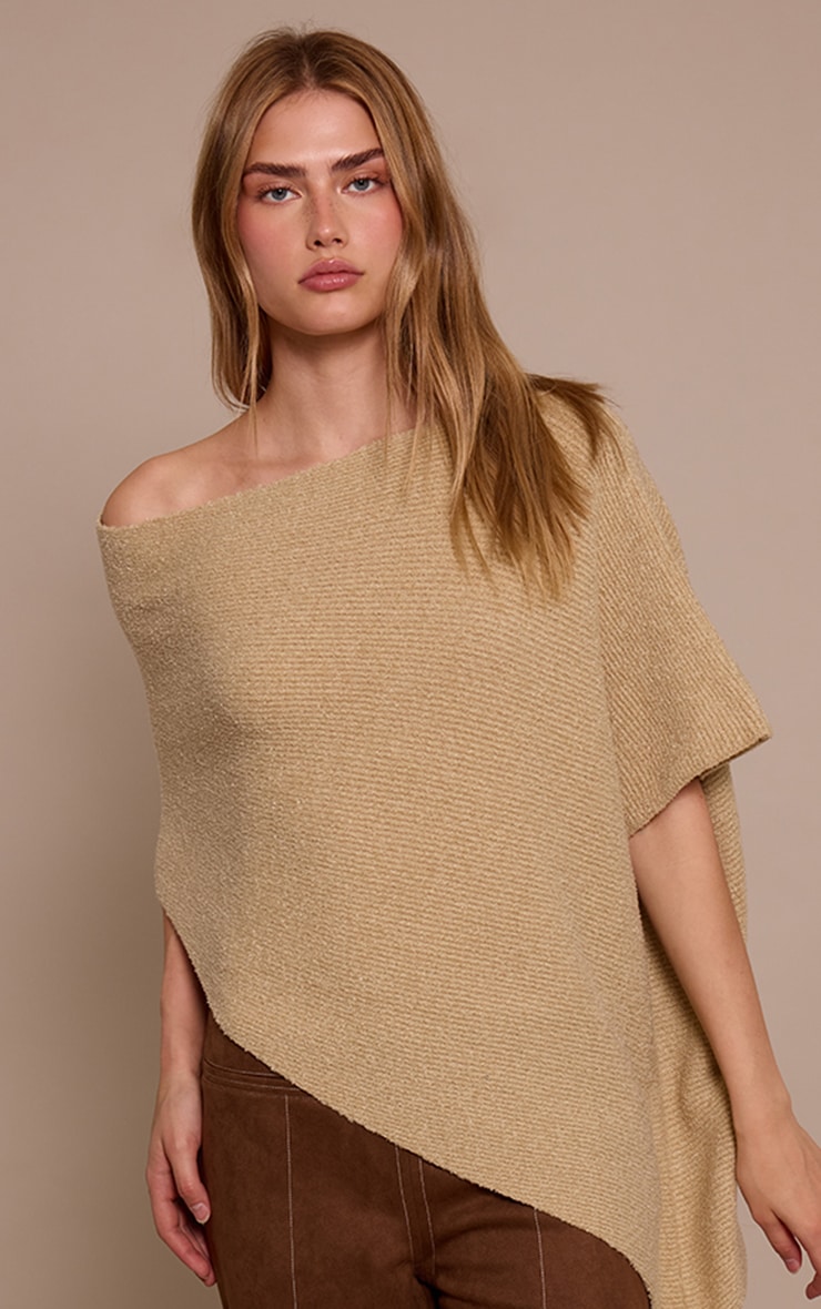 Beige Boucle Cape Top image 1