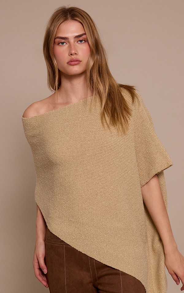 Beige Boucle Cape Top