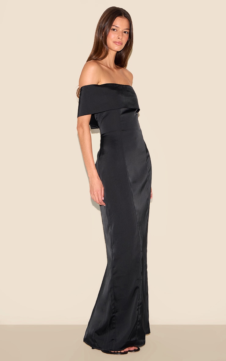 Black Bridesmaid Bardot Fold Over Sleeveless Maxi Dress image 3