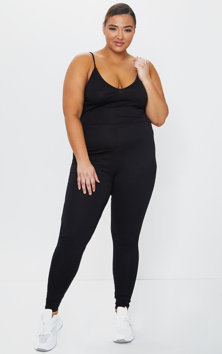 Plus Black Basic Strappy Plunge Jumpsuit