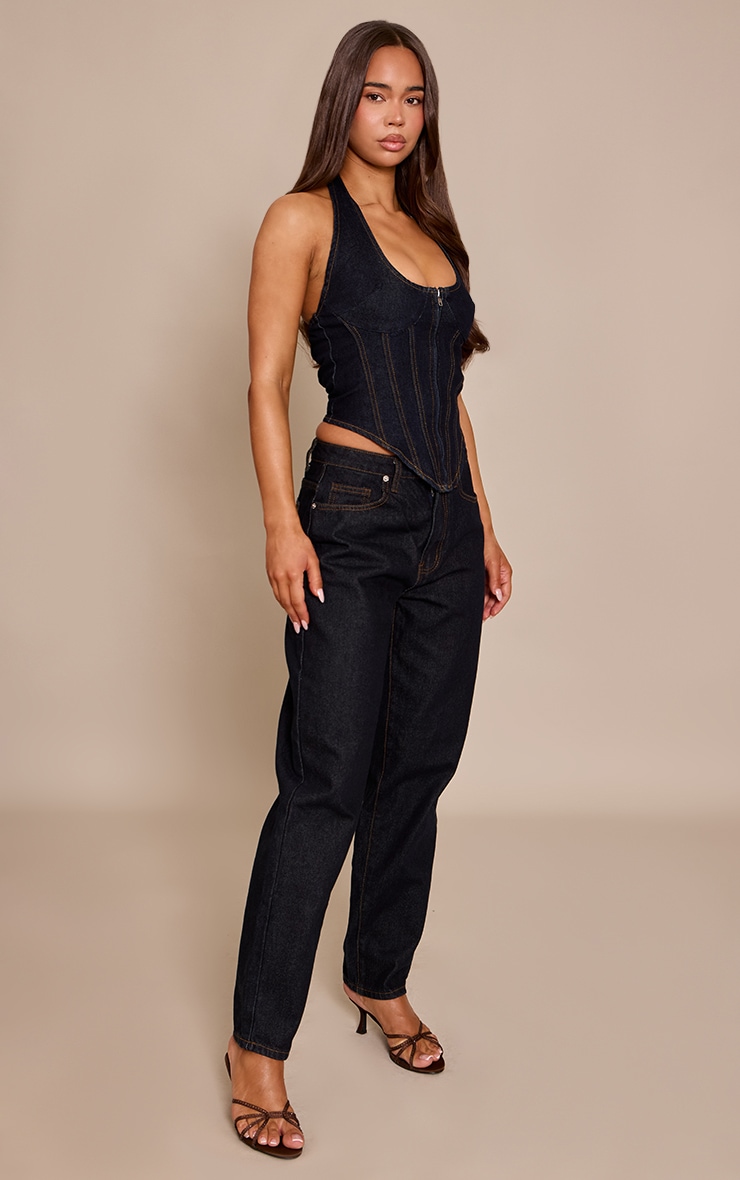 Raw Indigo Zip Front Halterneck Corset Style Top image 3
