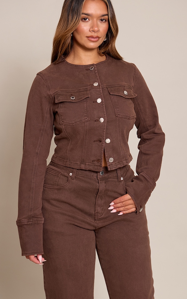 Shape Chocolate Stretch Denim Fitted Jacket