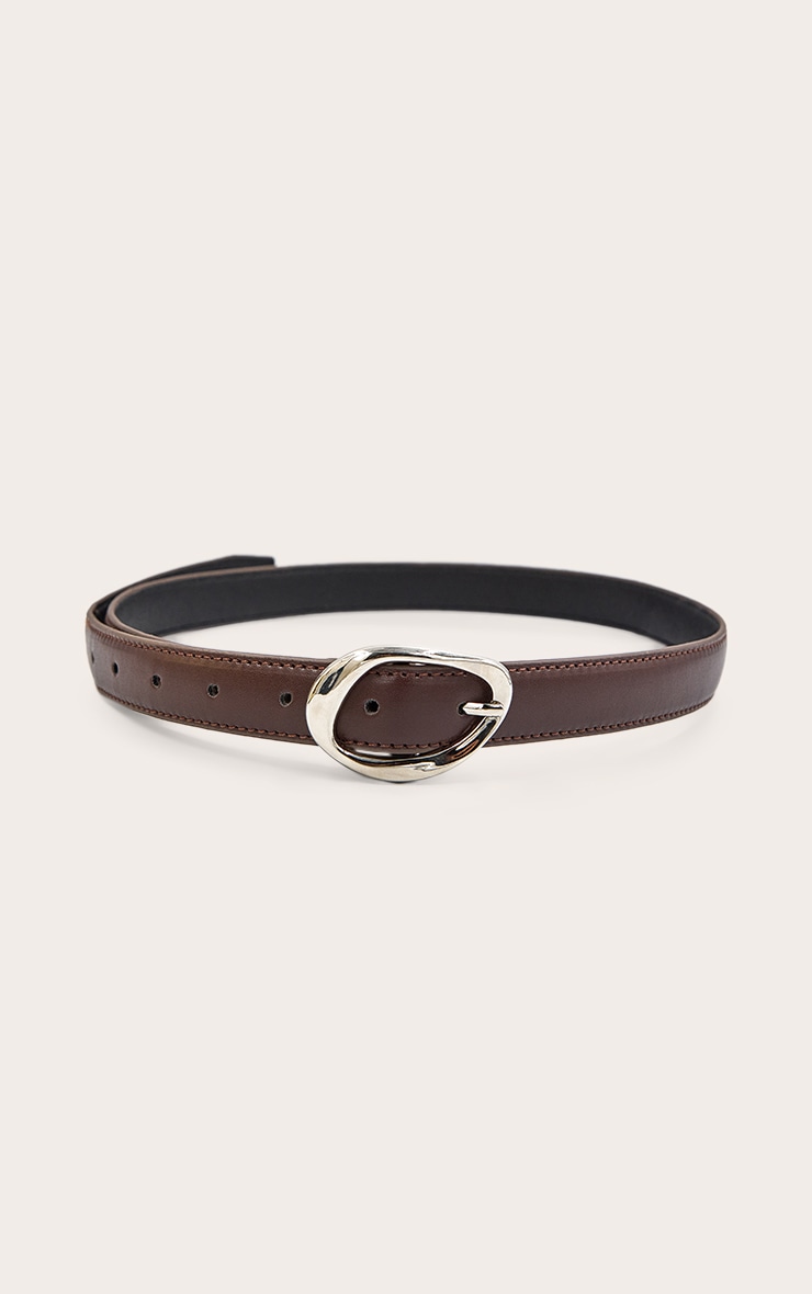 Ceinture fine en PU lisse chocolat à boucle abstraite image 1