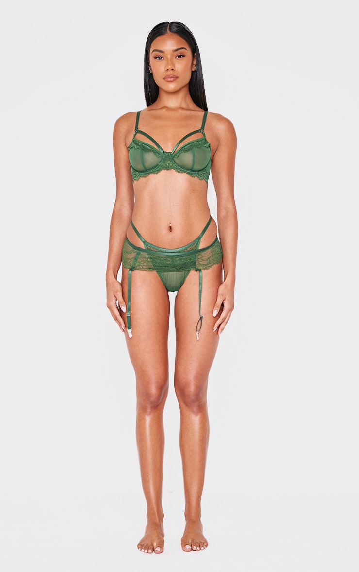 Emerald Green Lace 3 Piece Lingerie Set image 3