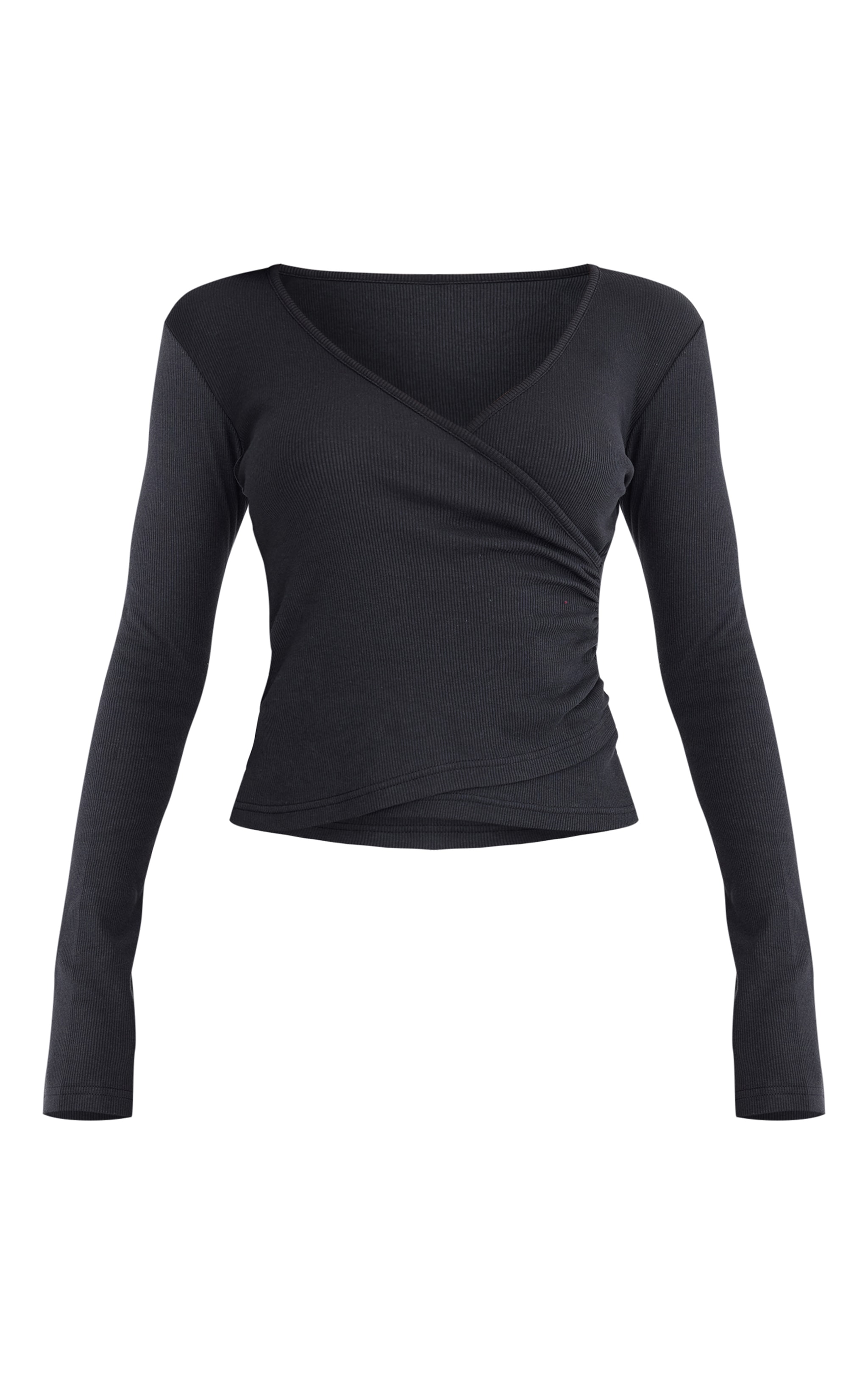 Black Wrap Ruched Long Top image 5