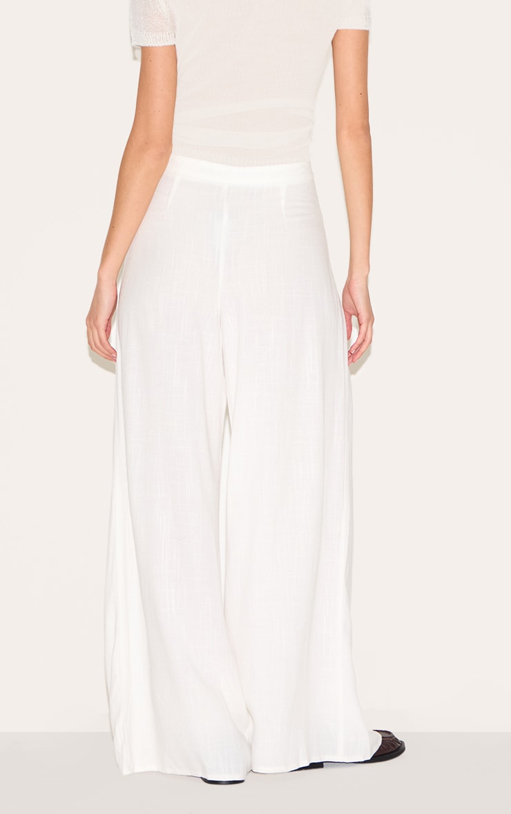 White Linen Blend Floaty Pin Tuck Wide Leg Pants image 3