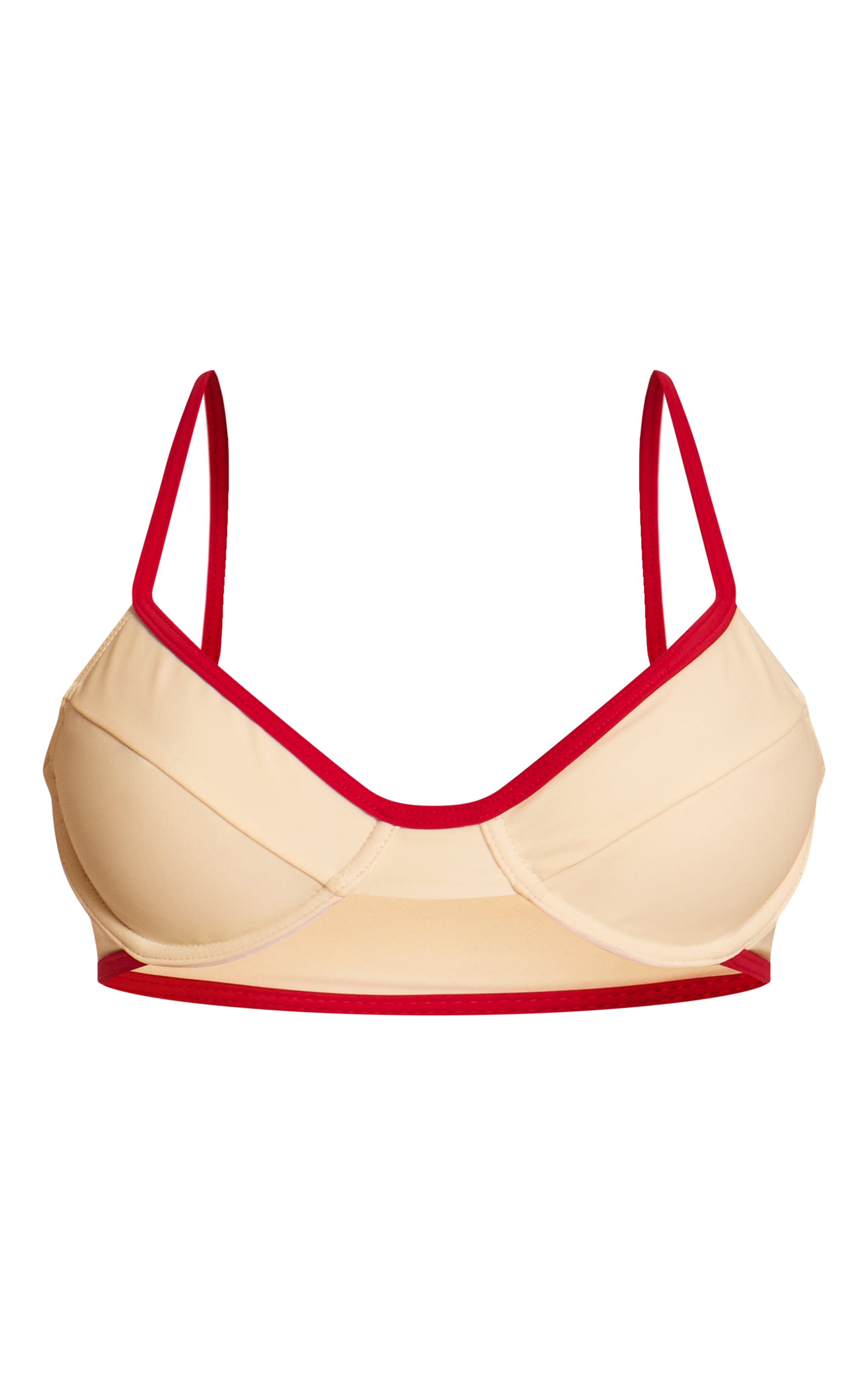 Cream Contrast Red Binding Underwired Bikini Top image 5