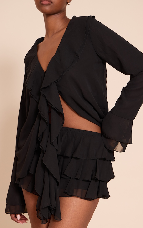Black  Chiffon Frill Micro Mini Skirt