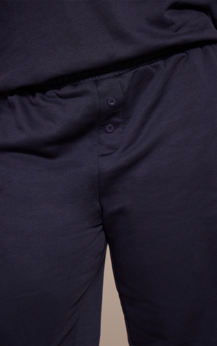 Plus Navy Button Up Wide Leg Track Pants image 4