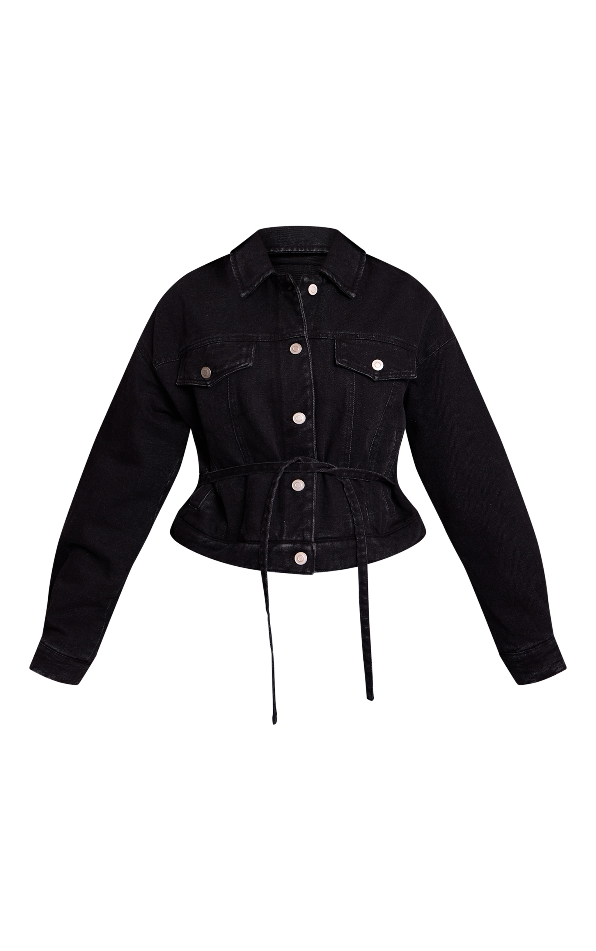 Petite Black Quilted Tie Back Denim Jacket image 5