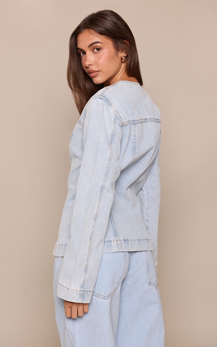 Light Blue Cinched Long Sleeve Denim Jacket image 2