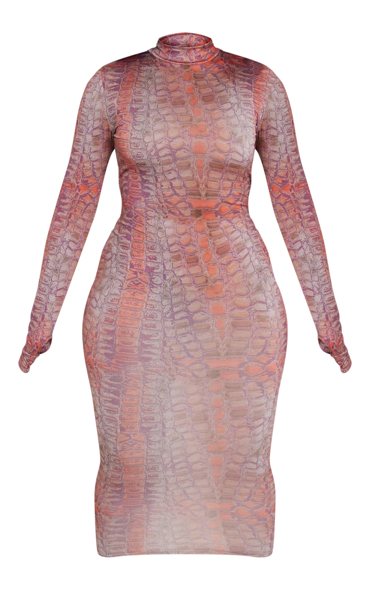 Shape Brown Snake Print Slinky High Neck Thumb Hole Midaxi Dress image 5