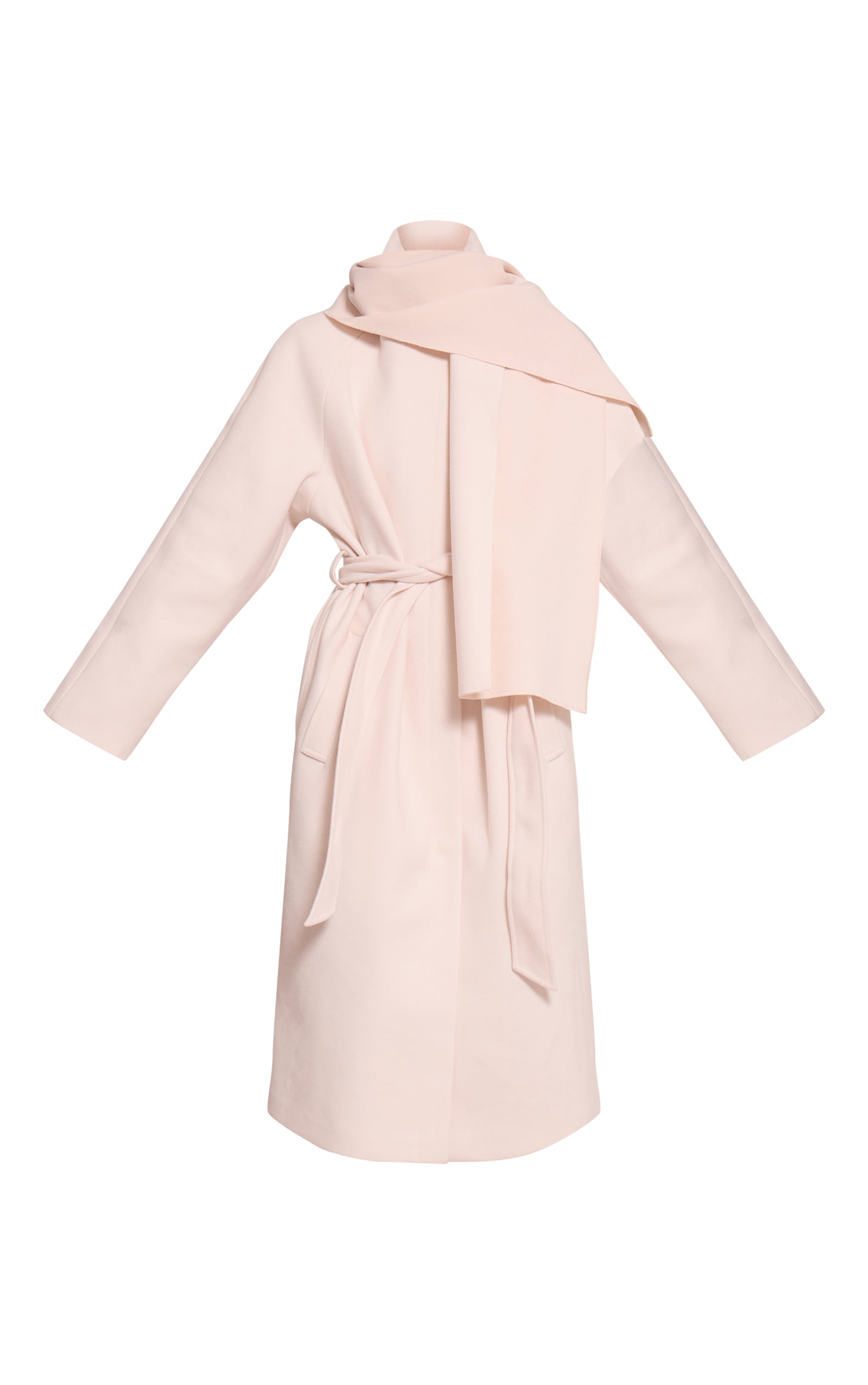 Cream High Neck Scarf Wool Look Maxi Coat image 5