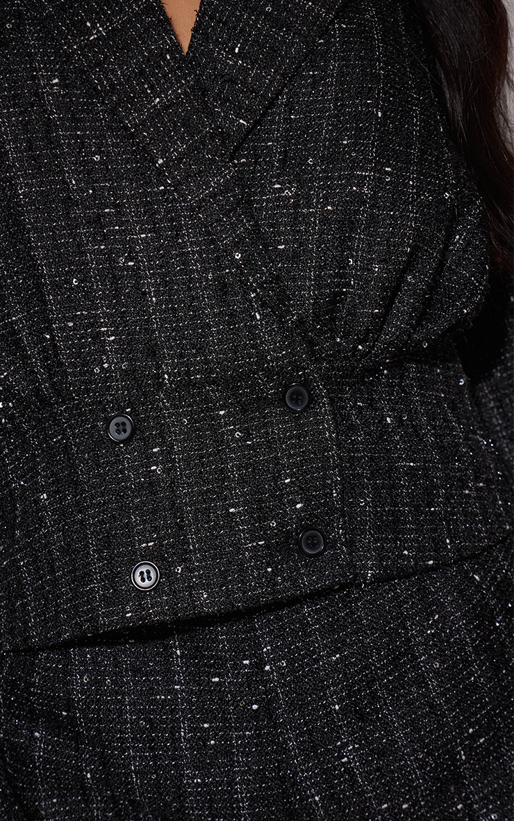 Black Boucle Blazer Button Detail Romper image 4