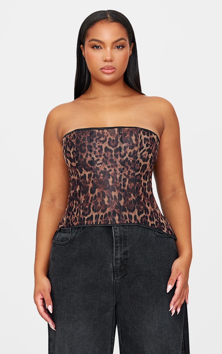 Corset bustier en mesh imprimé léopard à lacets image 6