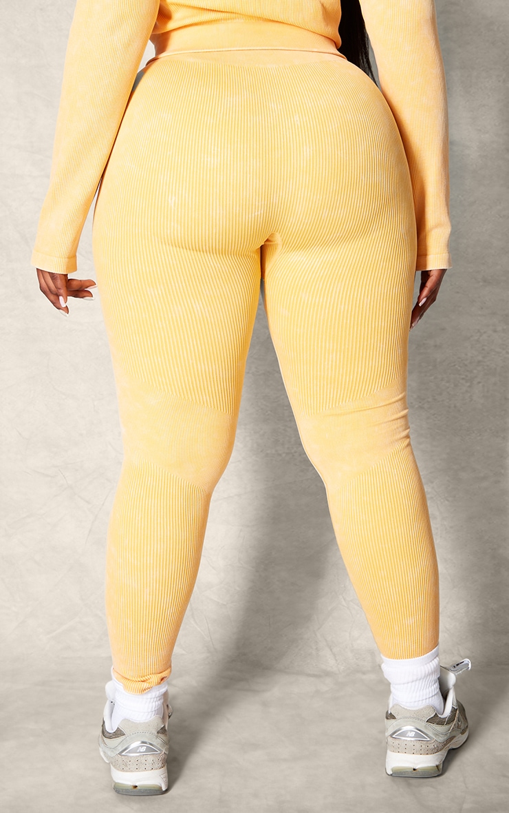 PLT SPORT Plus Mustard Acid Wash Seamless Rib High Waist Gym Leggings image 3