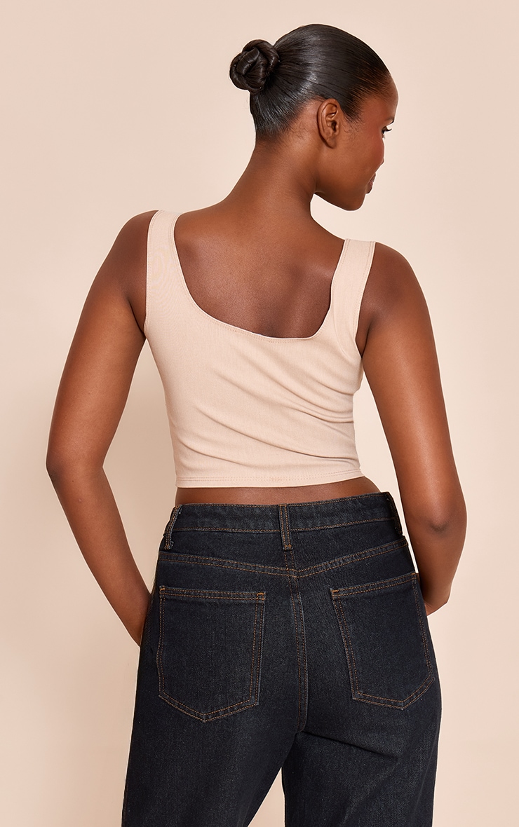 Cream Marl Stretch Woven Square Neck Corset Top image 2