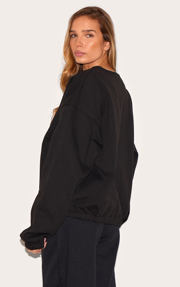 Black Premium Oversized Boxy Collarless Zip Sweat Top image 2