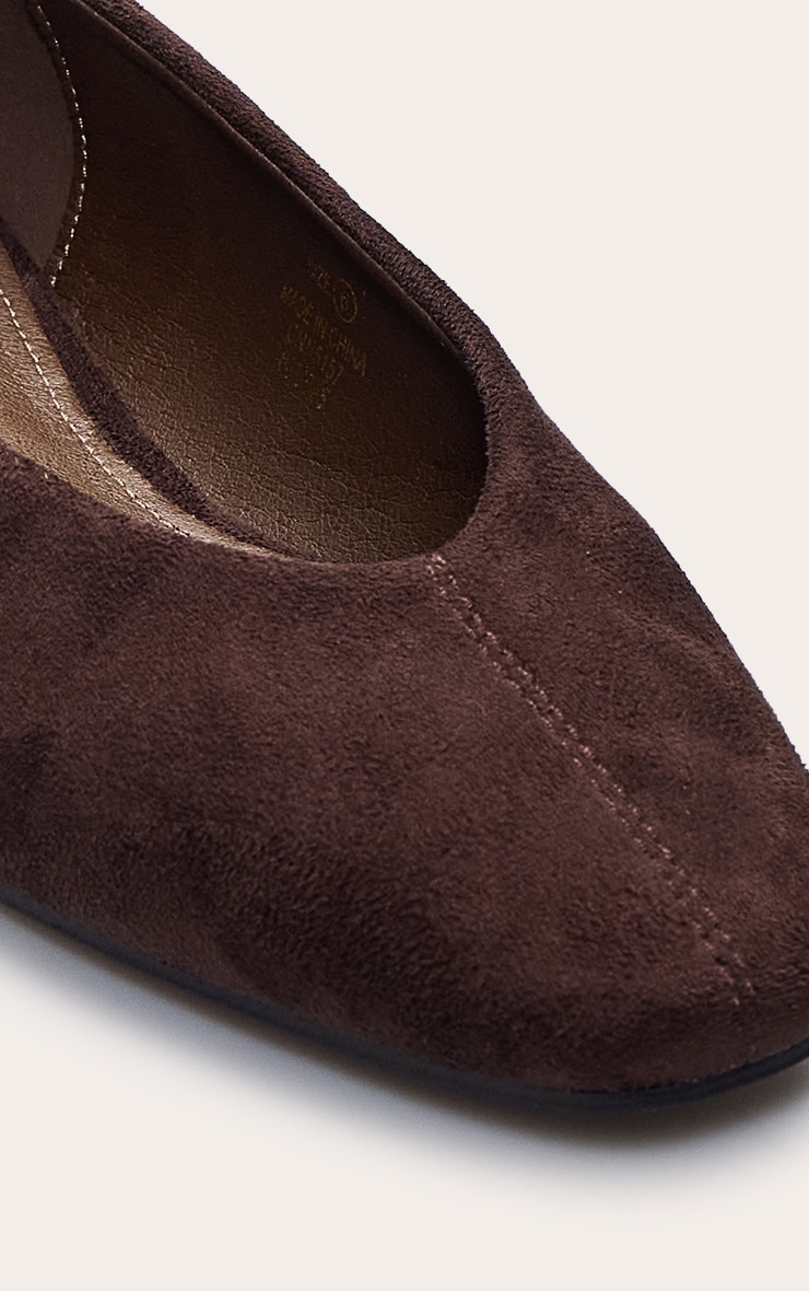 Chocolate Faux Suede Square Toe Seam Detail Ballet Flats image 5