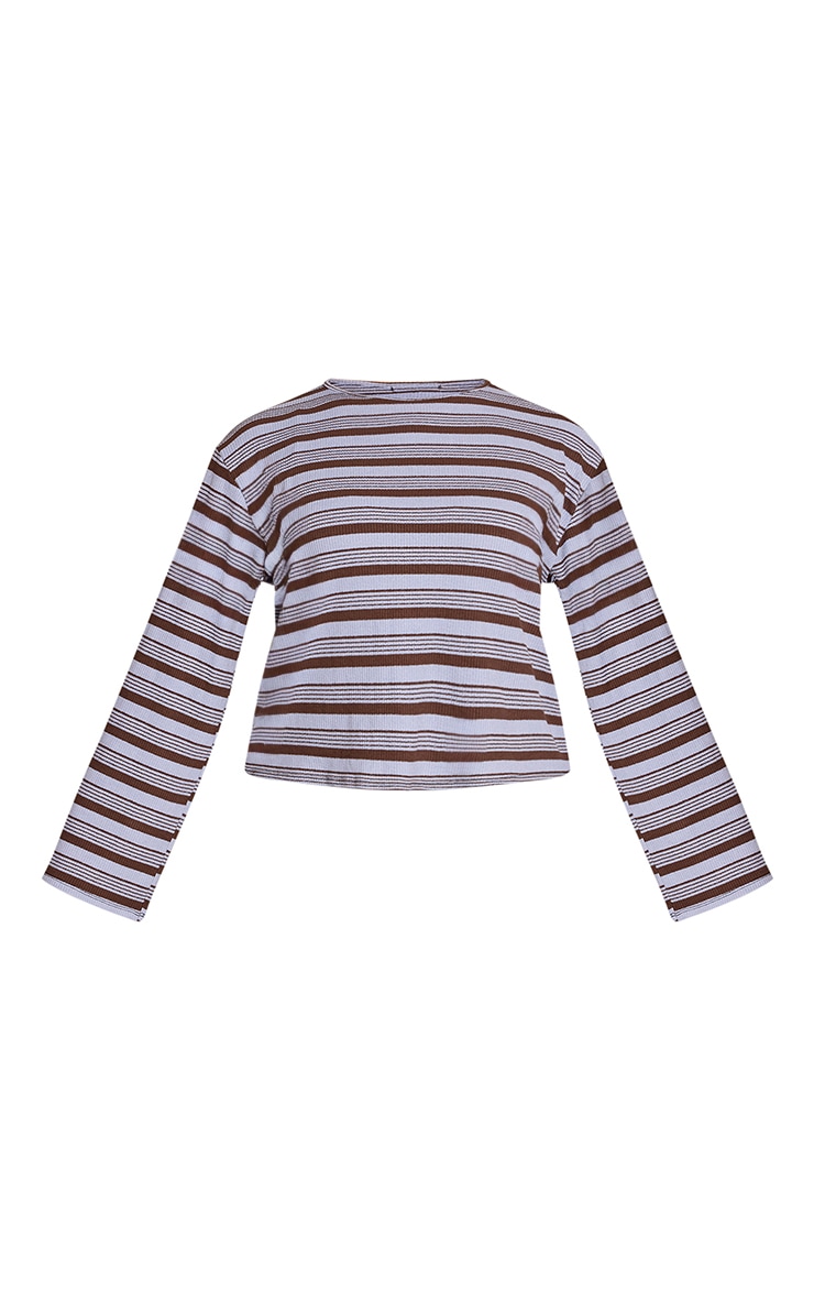 Plus Blue Textured Stripe Detail Long Sleeve Top image 5