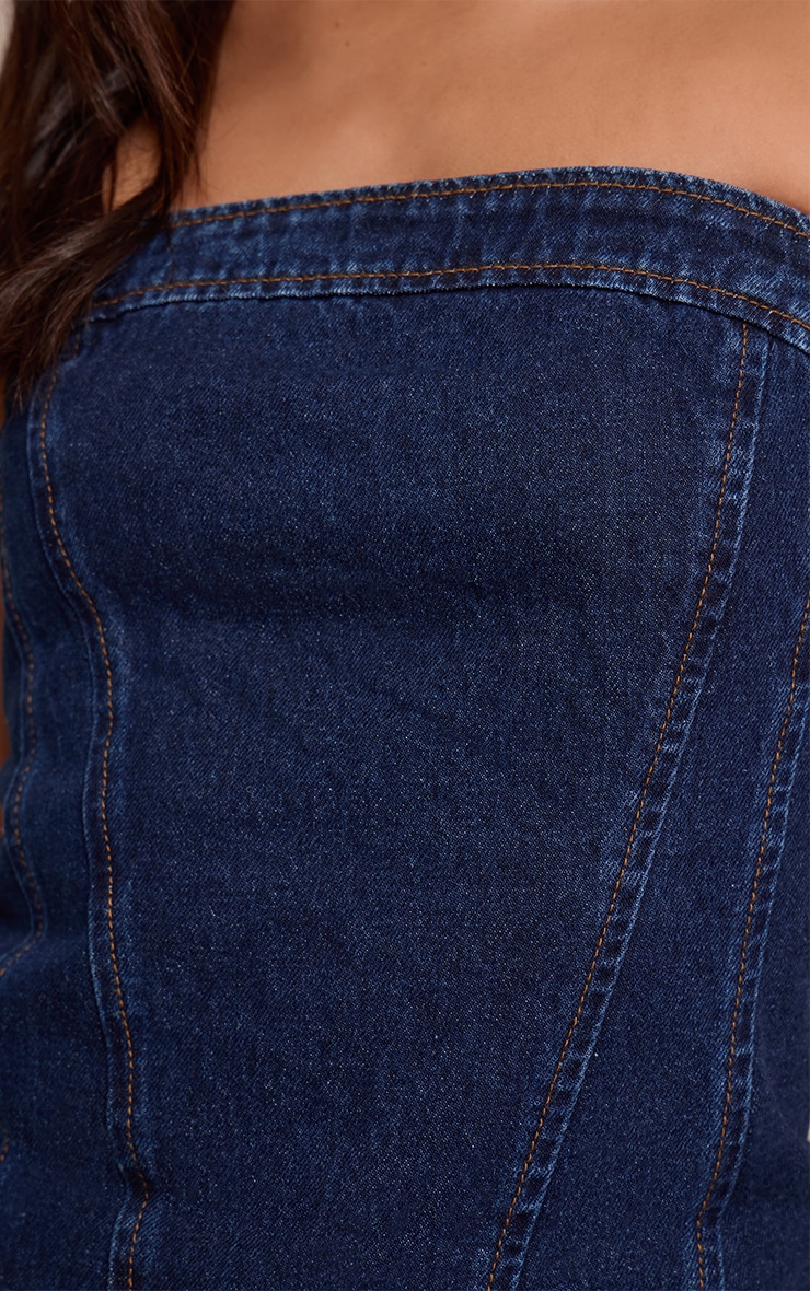 Tall Indigo Strapless Bustier Detail Denim Corset Top image 4
