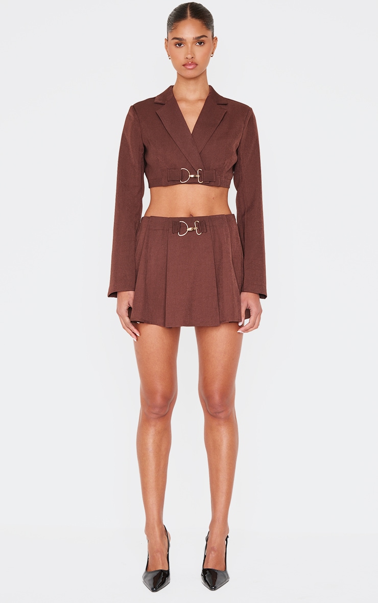 Chocolate Tailored Woven Buckle Detail Cropped Blazer image 3