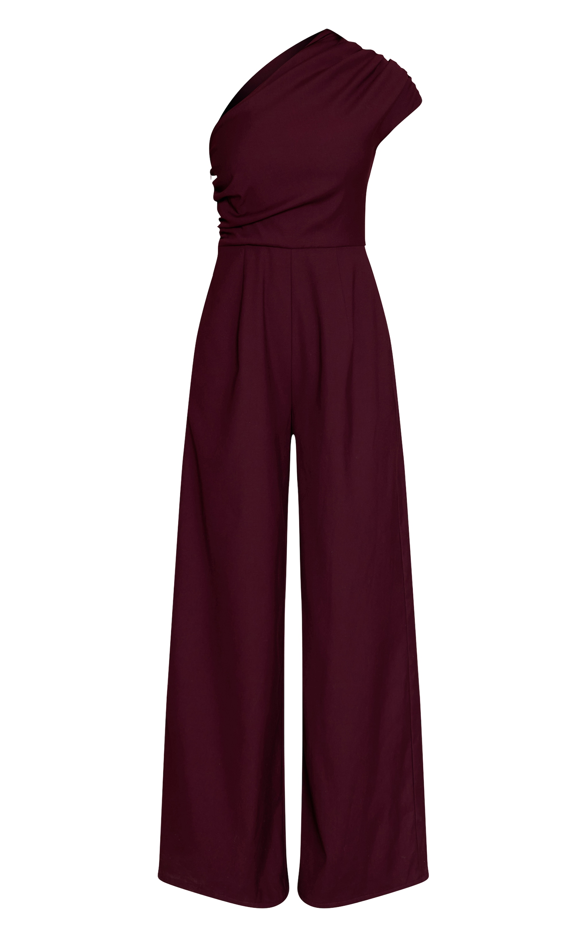 PLT Label Plum Asymmetric Ruched Wide Leg Jumpsuit image 5
