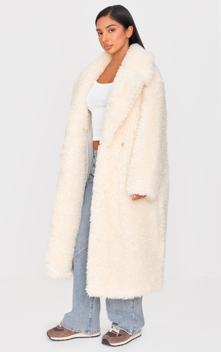 Petite Cream Shaggy Faux Fur Longline Coat image 3