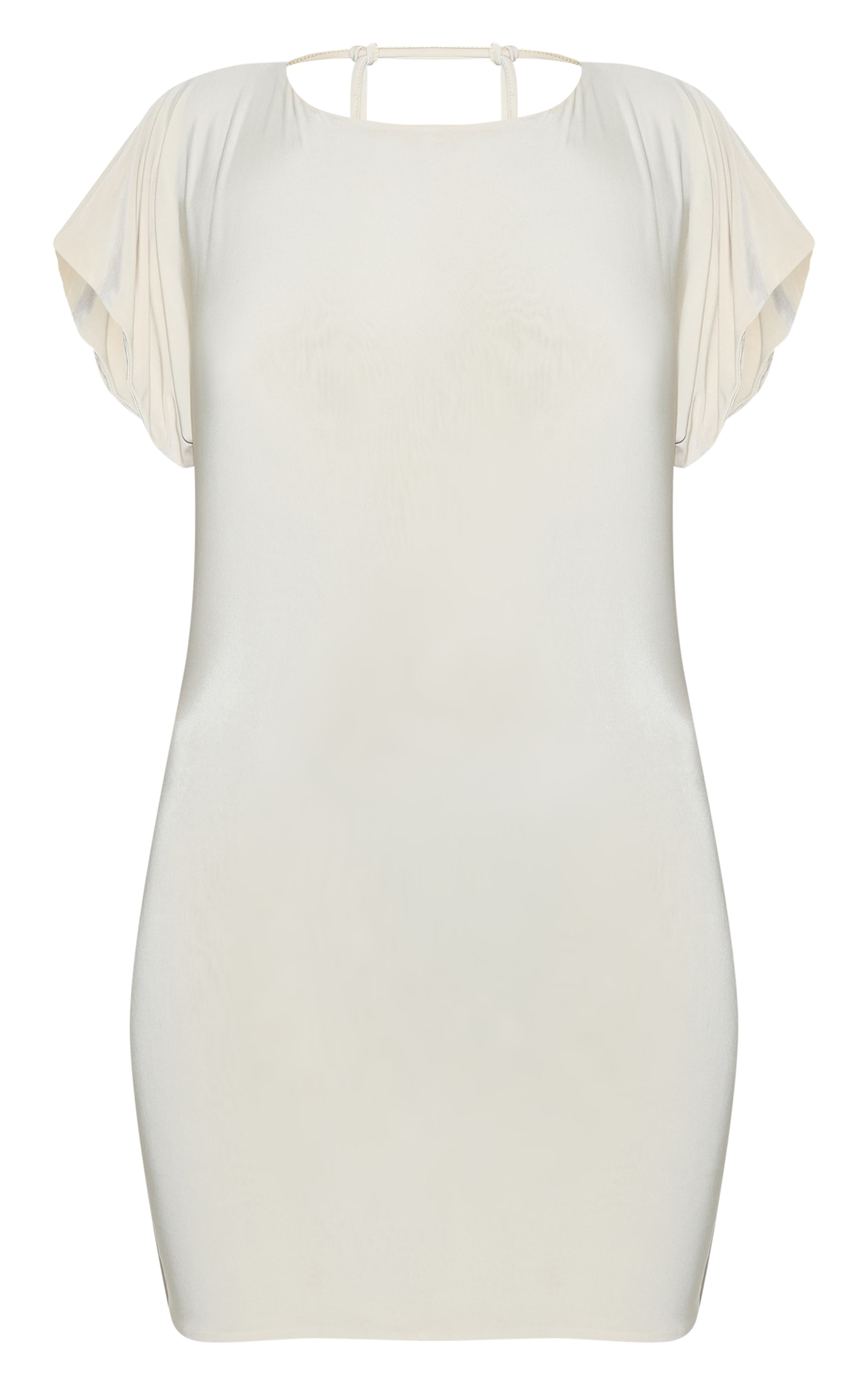Almond Double Layered Slinky Ruched Short Sleeve Mini Dress image 5