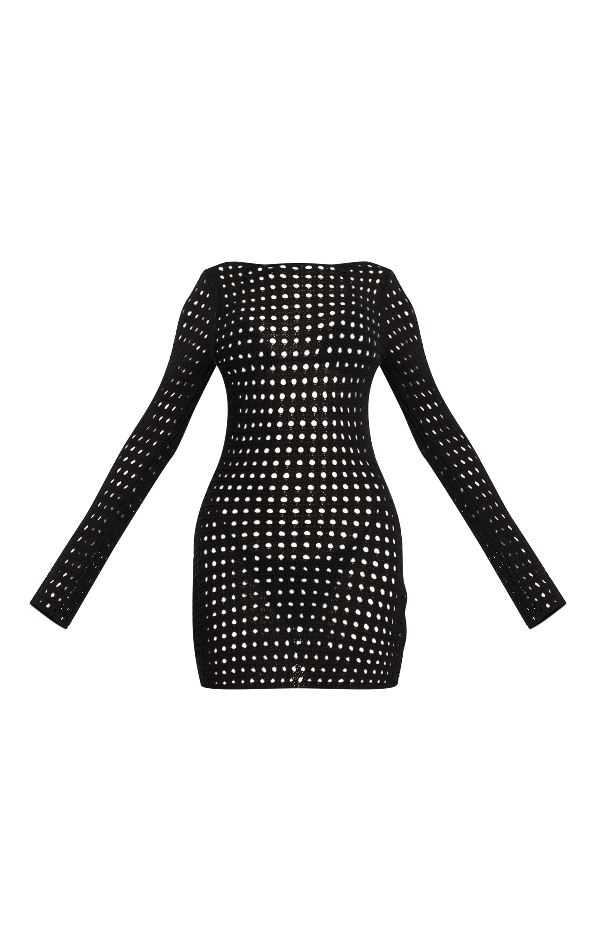 Black Crochet Long Sleeve Mini Beach Dress image 1
