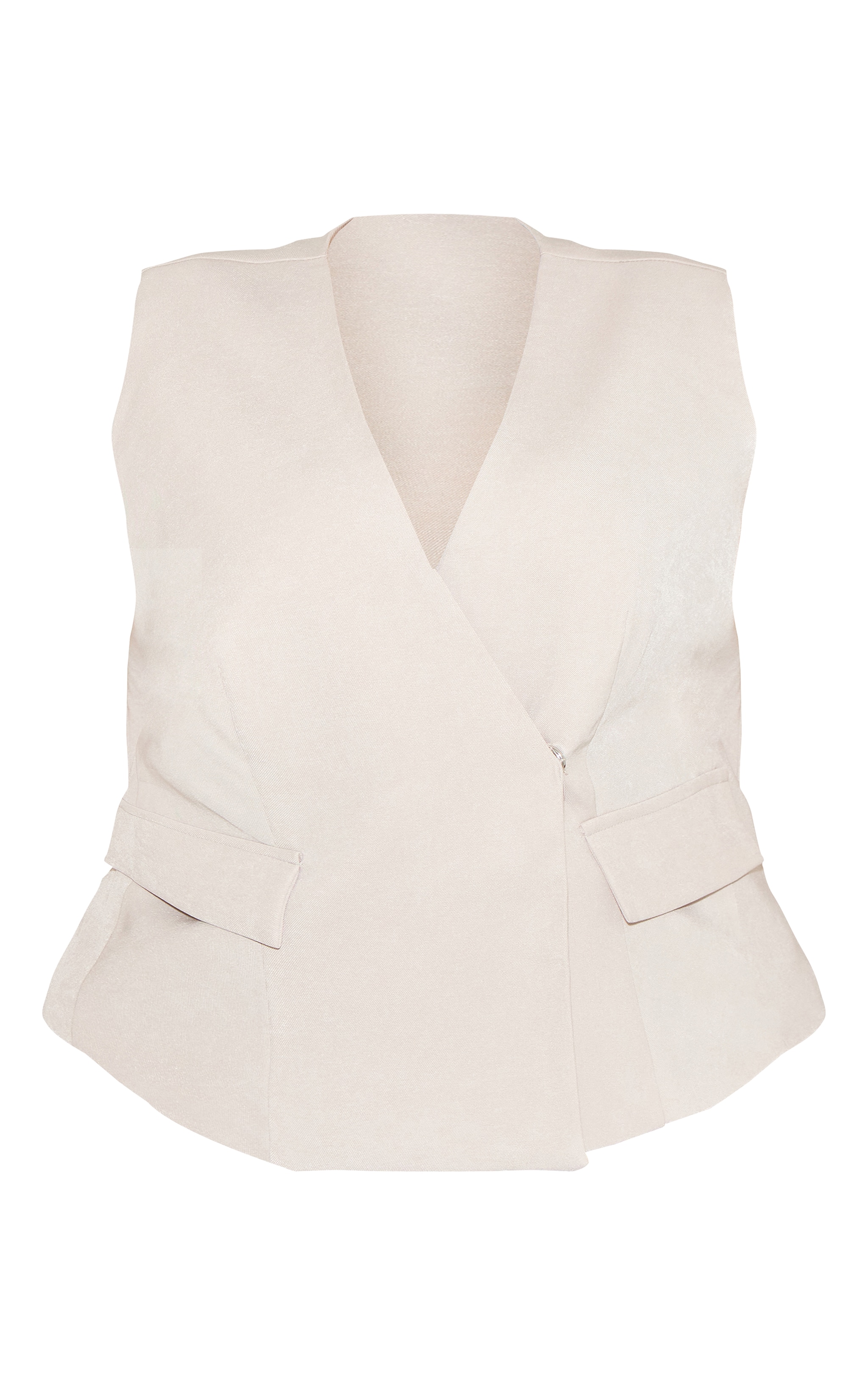 Plus Ecru Woven Pocket Detail Plunge Vest image 5