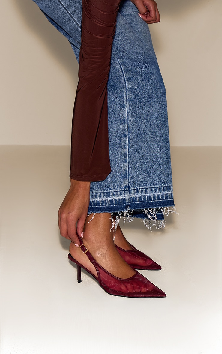 Burgundy Mesh Pointed Toe Sling Back