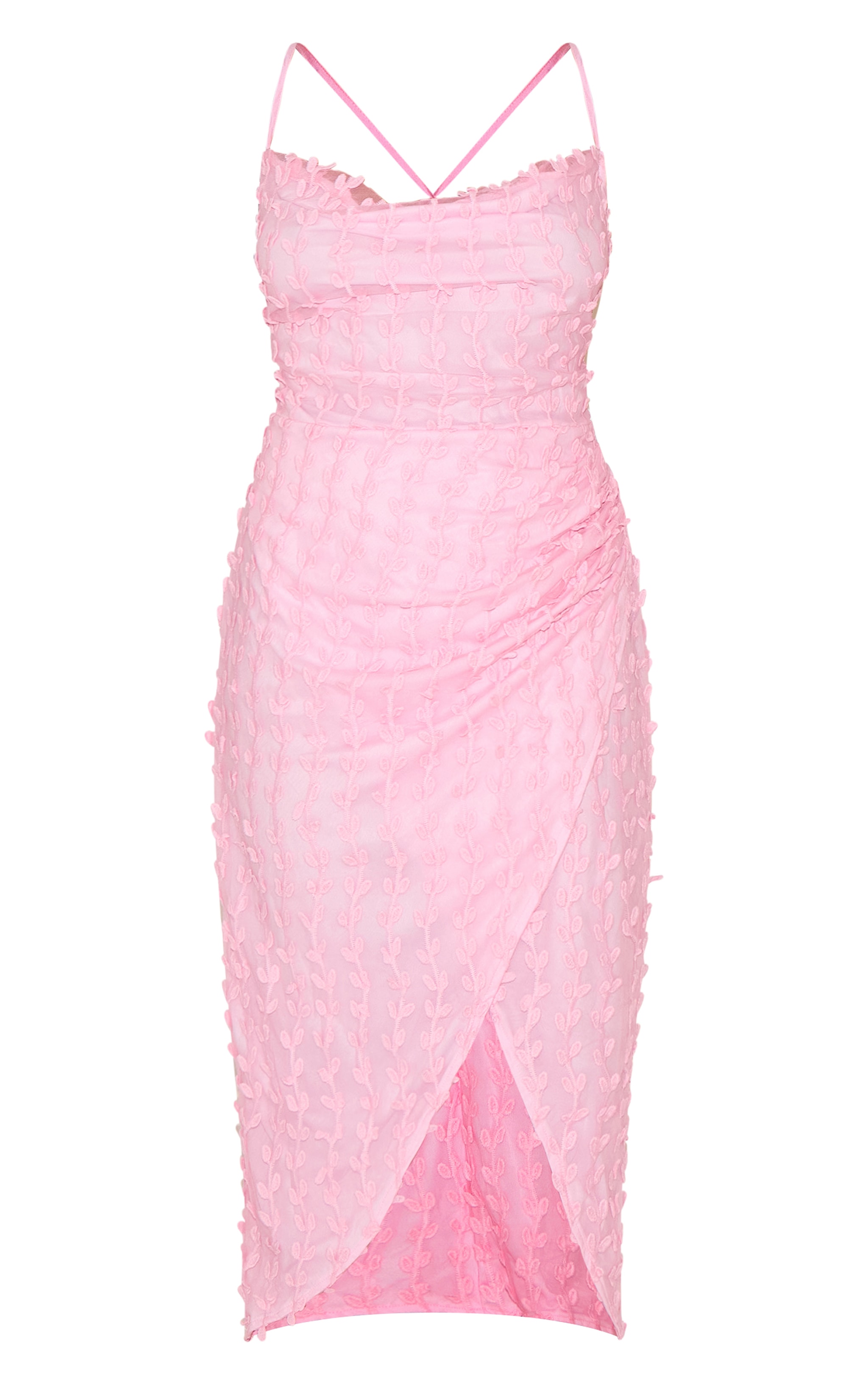 Plus Baby Pink Lace Cowl Neck Lace Up Back Midi Dress image 5