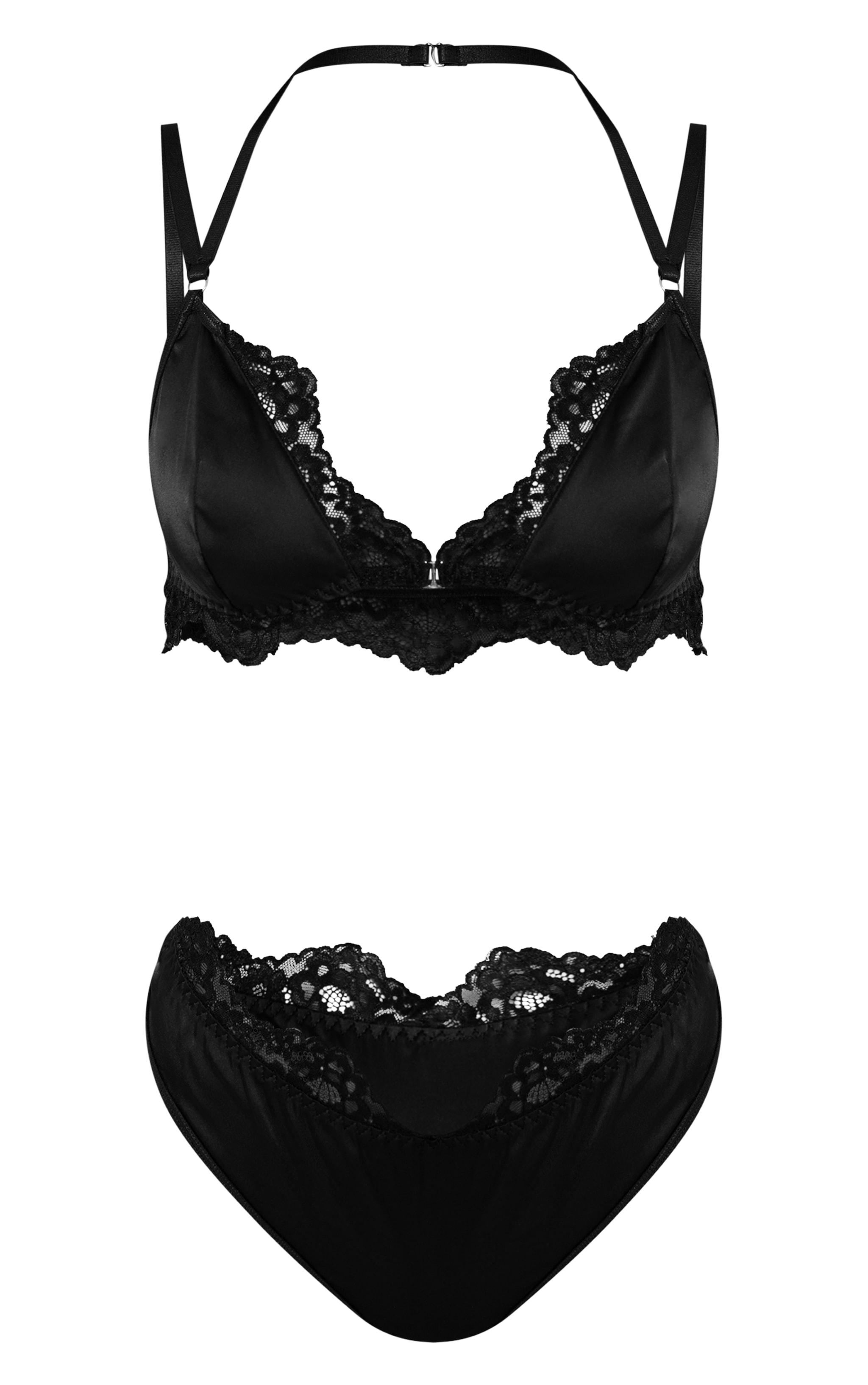 Black Satin Lace Detail Bra & Panties Set image 5