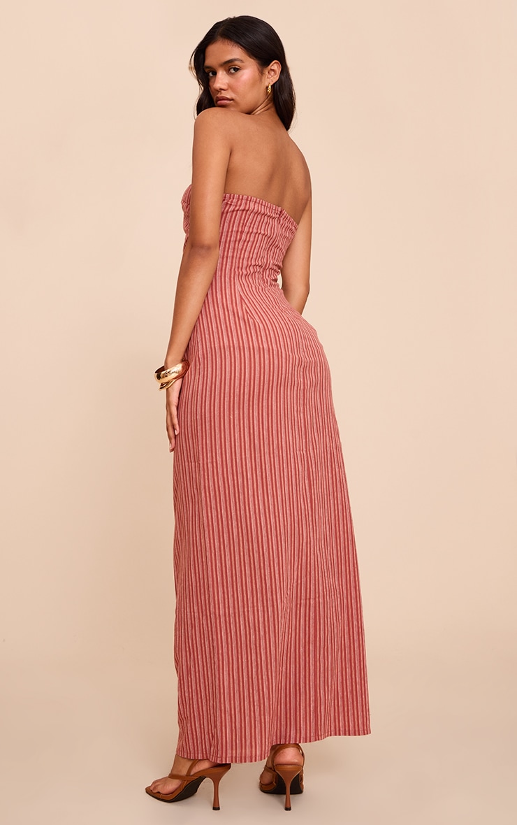 Rust Striped Bandeau Ruched Shift Dress image 2