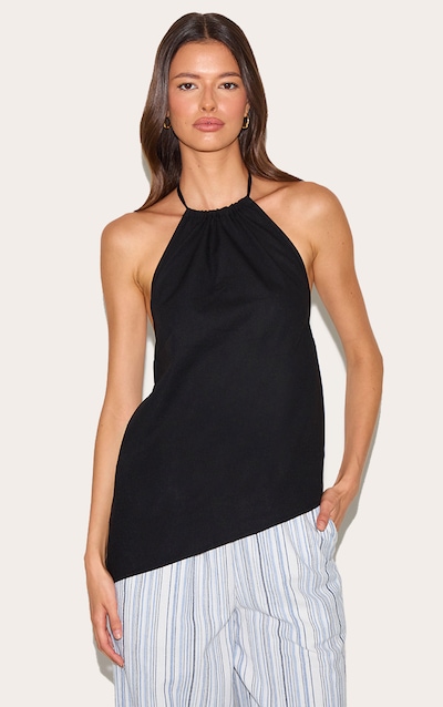 Black Asymmetric Hem Long Top