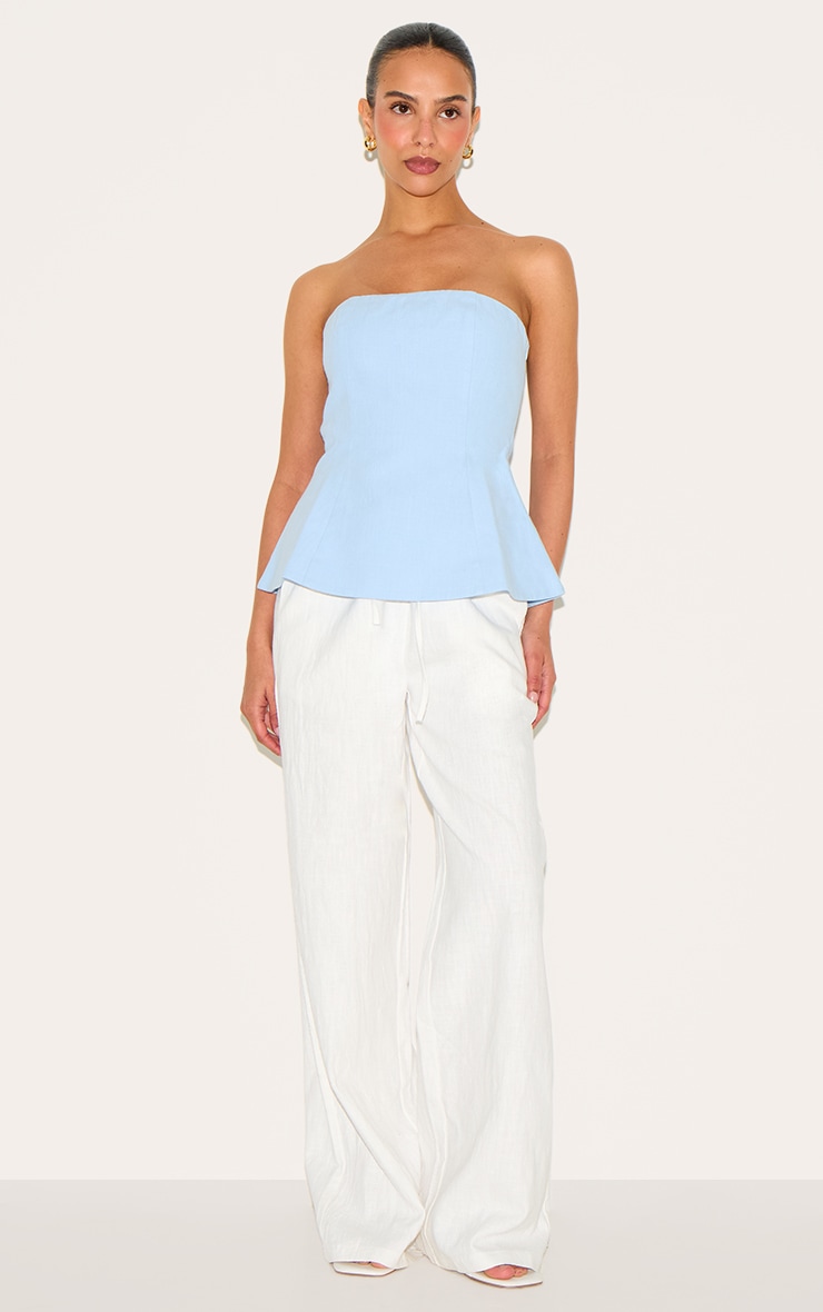 Petite Sky Blue Bandeau Peplum Structured Long Top image 3