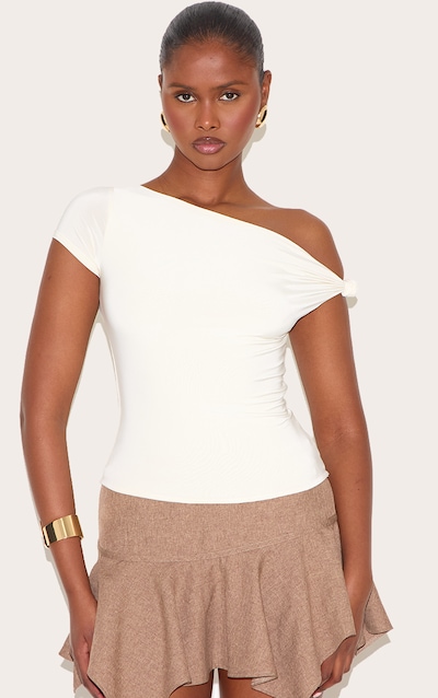 Almond Double Layer Slinky Asymmetric Knot Detail Long Top