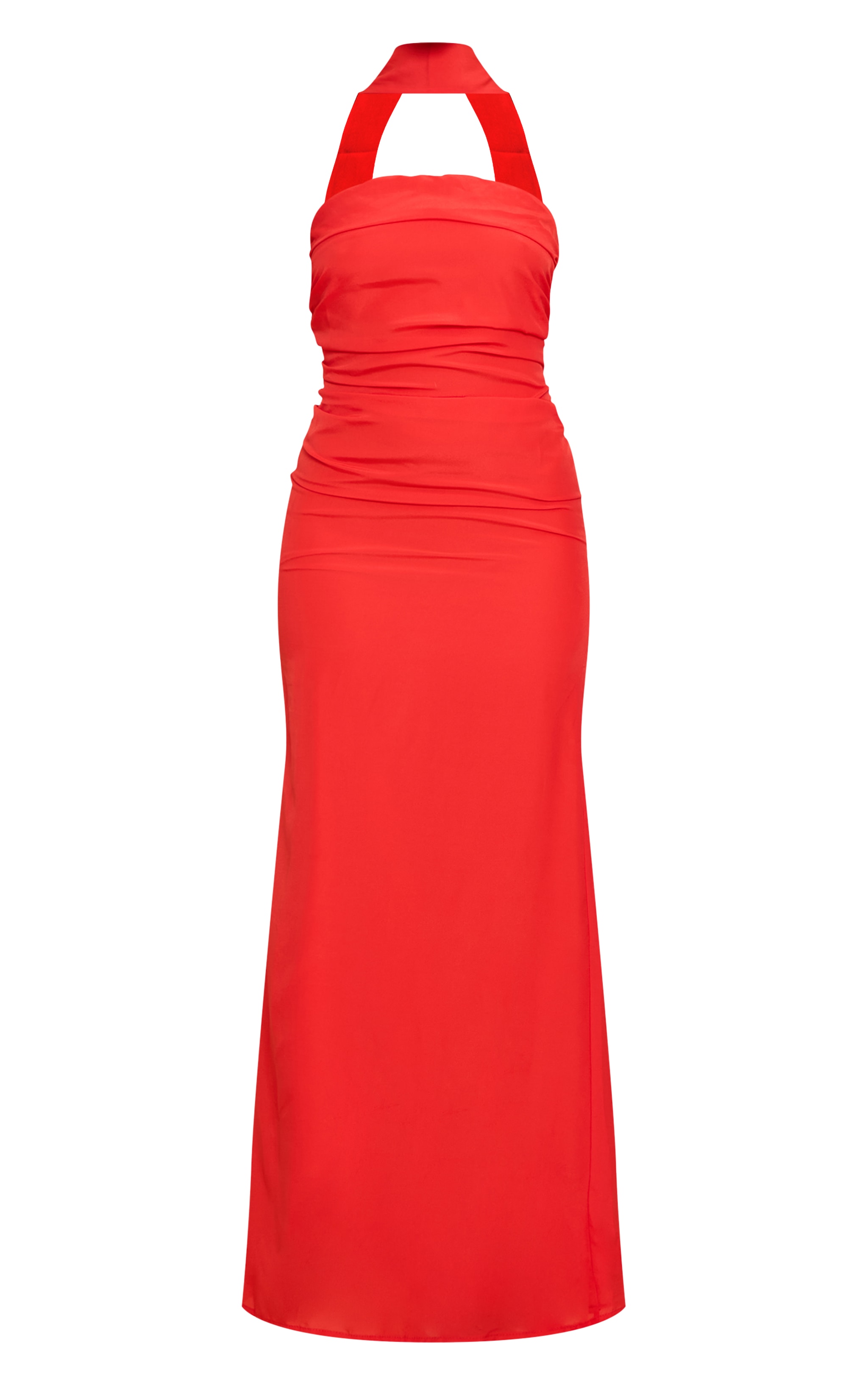 Robe bustier longue en mousseline de soie rouge à foulard image 5