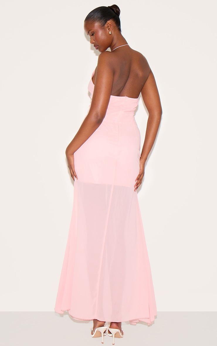 Robe longue en mousseline de soie rose dragée à fronces asymétriques image 2