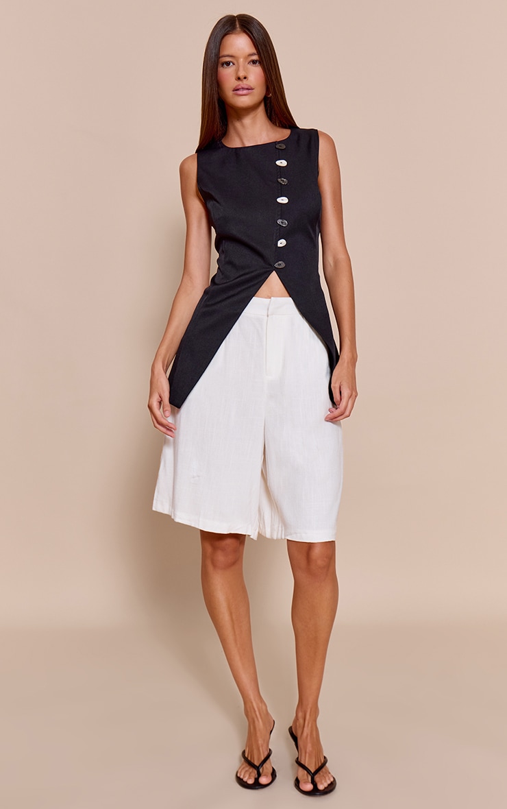 Black Woven Asymmetric Trim Detail Vest image 3