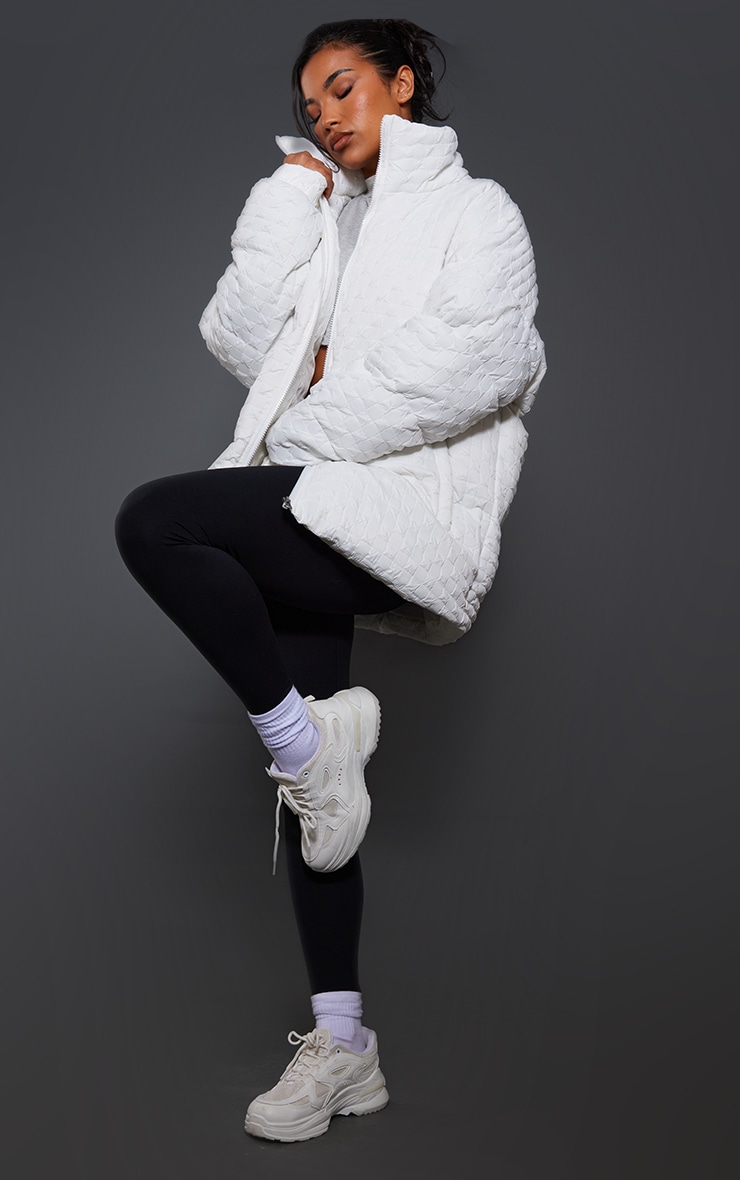 White Textured Oversized Puffer Coat image 3