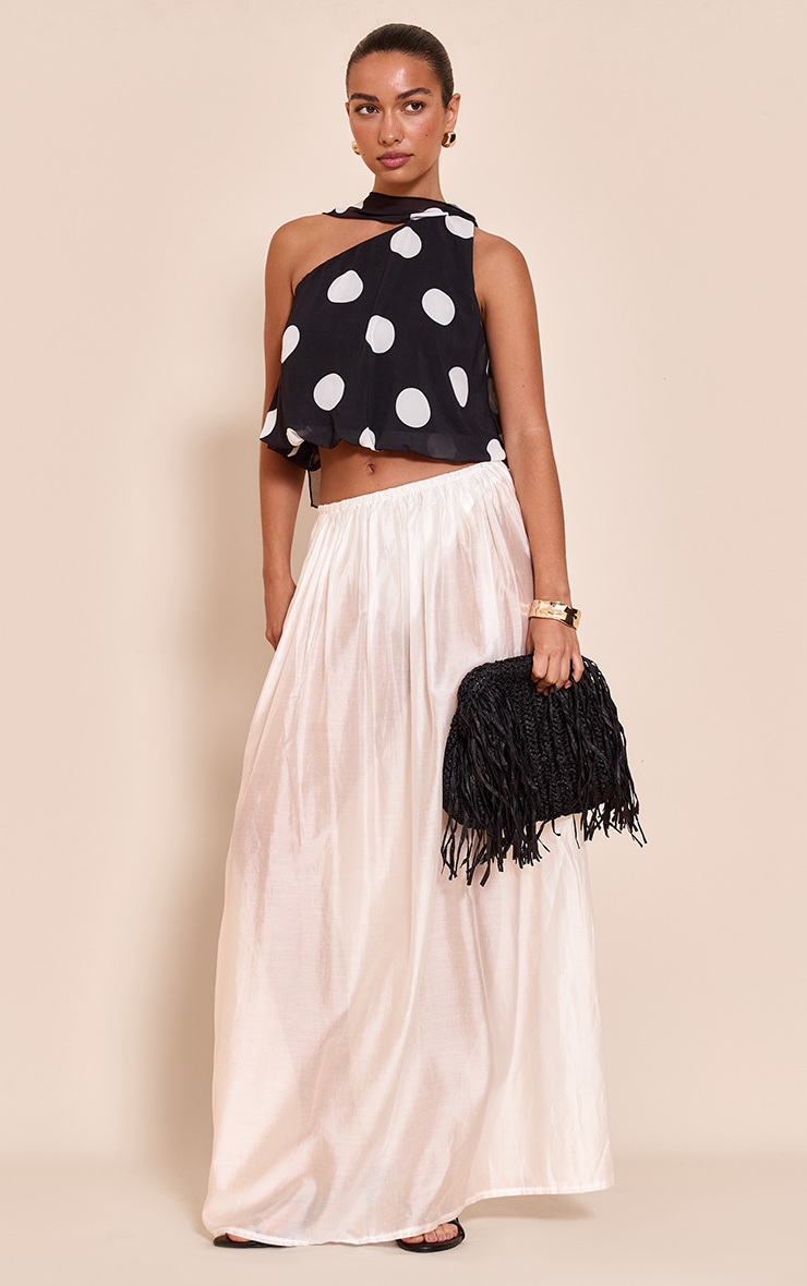 Black Polka Dot Print Chiffon Scarf Detail Puffball image 3