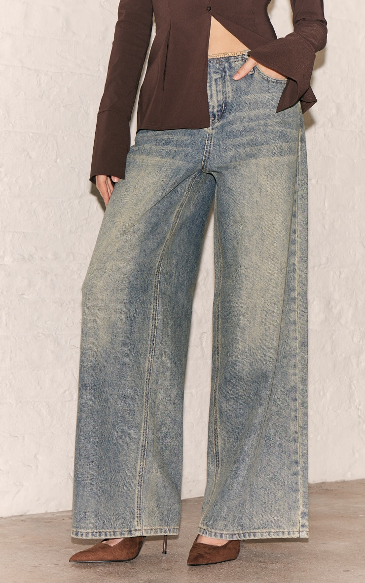 Jean large vintage à taille mi-haute coupée image 2